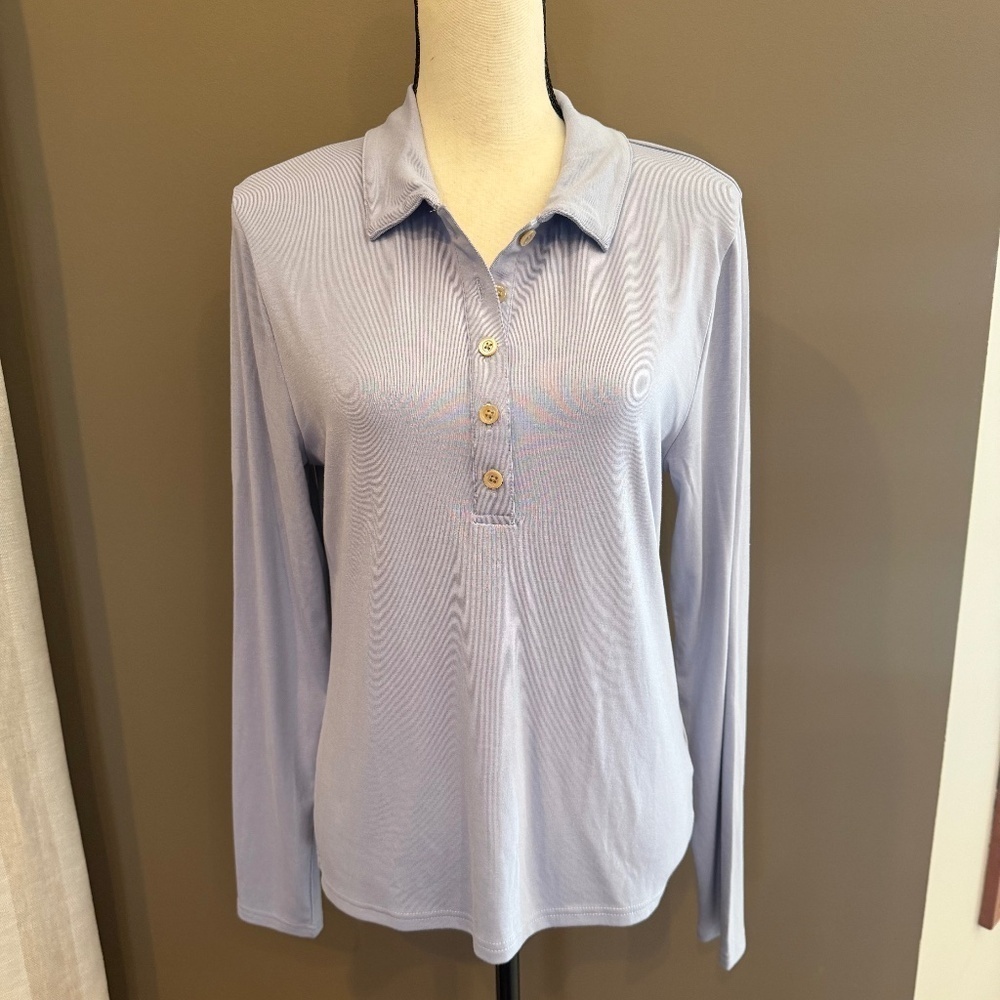 J. Crew Women's Soft Lavender Long Sleeve Polo Shirt, Size Large
